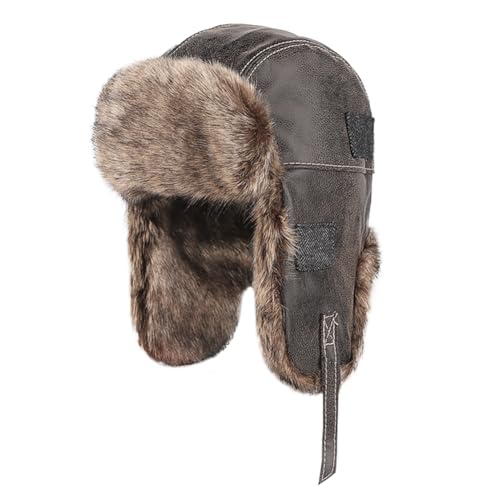 Unisex Trappermütze Russische Uschanka Kunstfell Bomber Jagdmütze Winter Earflap Hut Flieger Pilotenmütze Winddicht Thermo Trooper Hut Flauschig Super Warm Hut Skifahren Skaten Hut Verdickt für Damen von haozaikeji