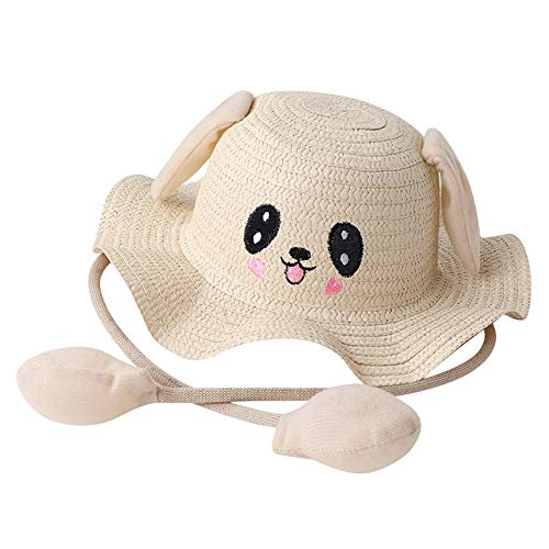 haozaikeji Kinder-Sonnenhut für Jungen und Mädchen, mit Hasenohren, beweglicher Springhut, lustiger Hasen-Sommerhut, gewellte Krempe, Sonnenschutz, Strohhut für Kinder von 4-8 Jahren, beige, One size von haozaikeji