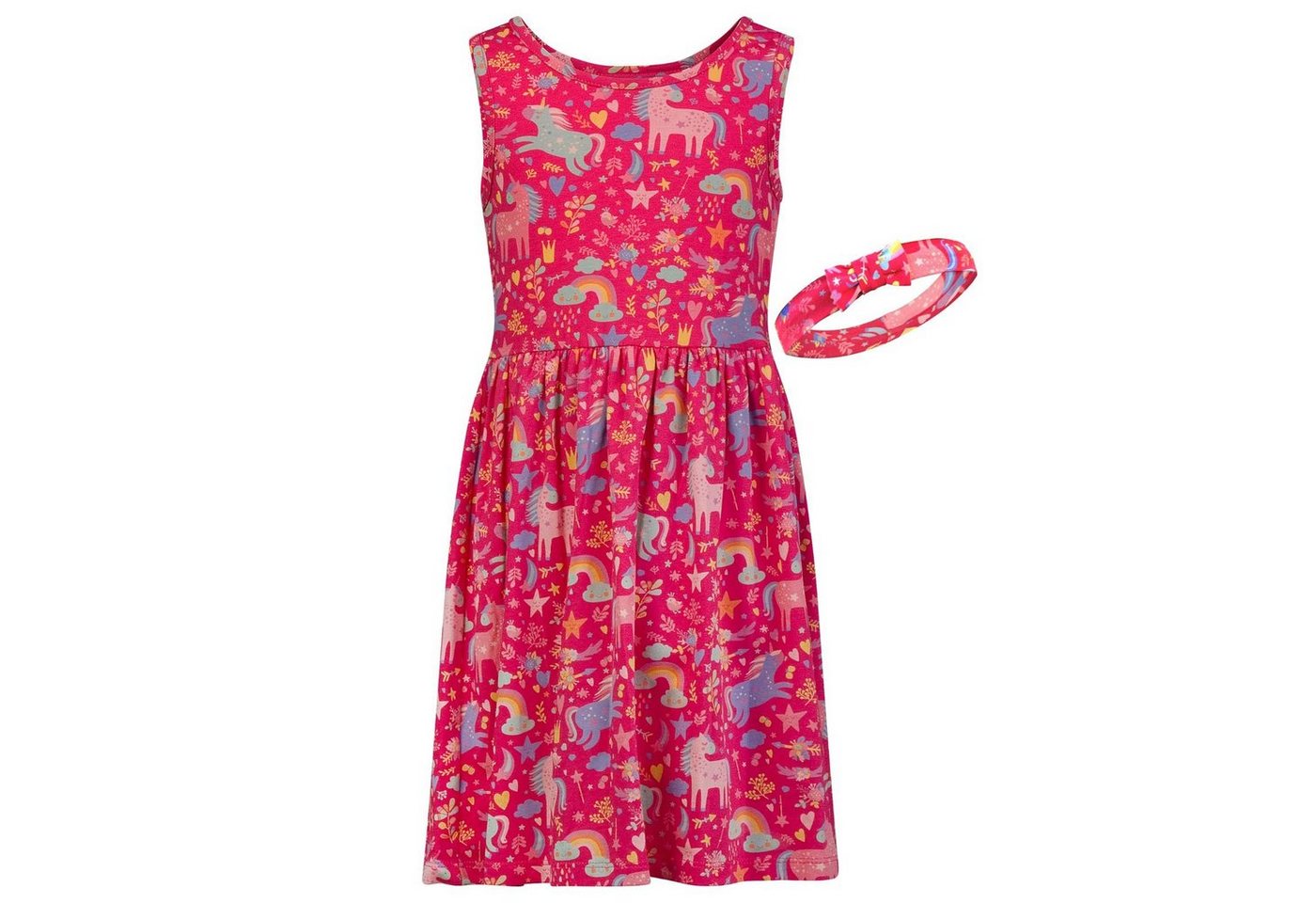 happy girls A-Linien-Kleid Happy Girls Kleid mit Haarband Pink Einhorn 104 Kurzarmkleid Pink mit Einhorn Print und Haarband von happy girls