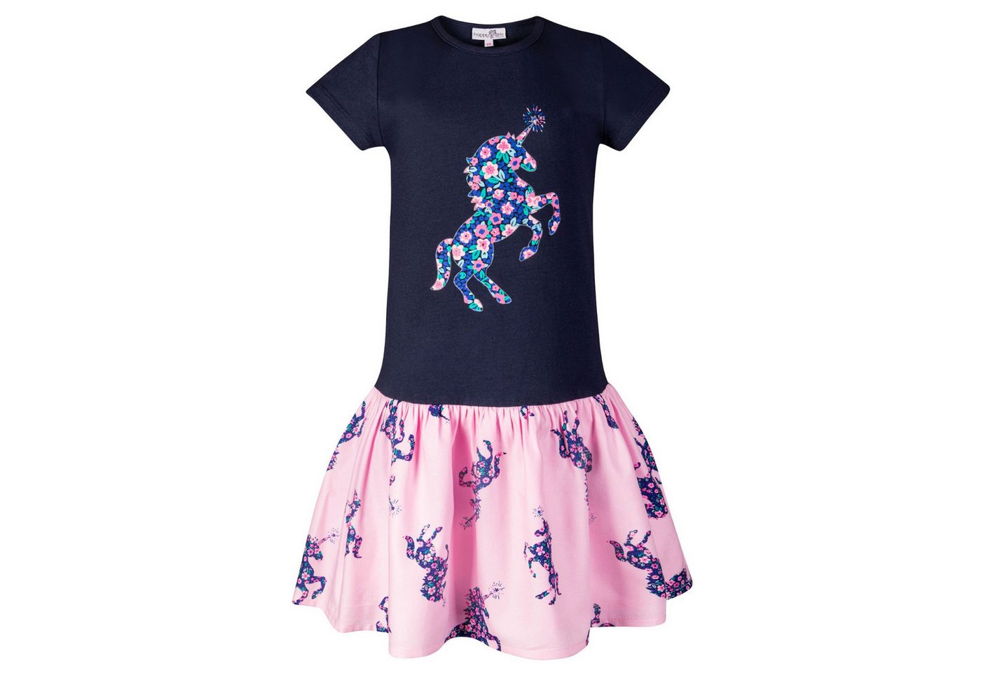 happy girls A-Linien-Kleid Kleid Happy Girls Monoprint Einhorn Multicolor Kurzarm 98 für Mädchen kurzarm Kleid mit Einhorn Blumenprint von happy girls