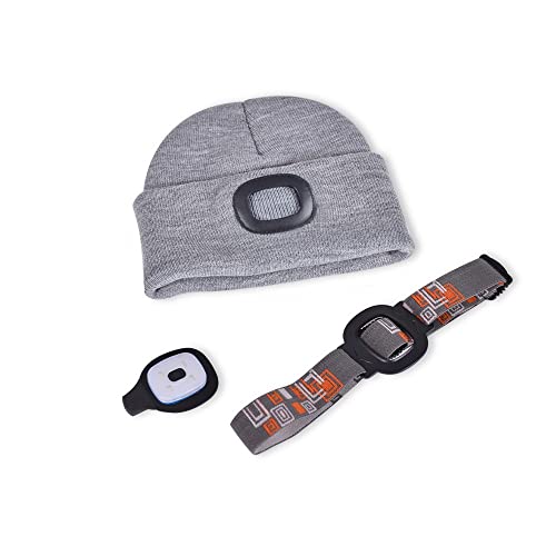 happy globe Mütze mit Led Licht Light 'n' Cap | Mütze led one-Size | Mütze mit Lampe Head Lamp | Mutz mit Led Licht grau und Schwarz | Damen und Herren Mutzen (Grau) von happy globe