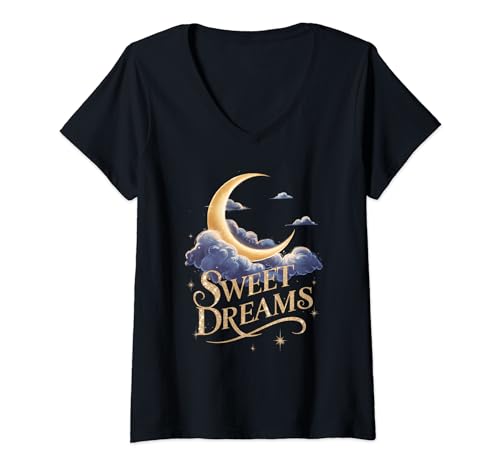 Damen Diese lustige süße Träume mit bestem Mond T-Shirt mit V-Ausschnitt von happy newdesign outfit