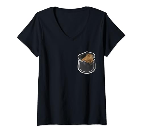Damen Lustige Capybara in der Tasche T-Shirt mit V-Ausschnitt von happy newdesign outfit