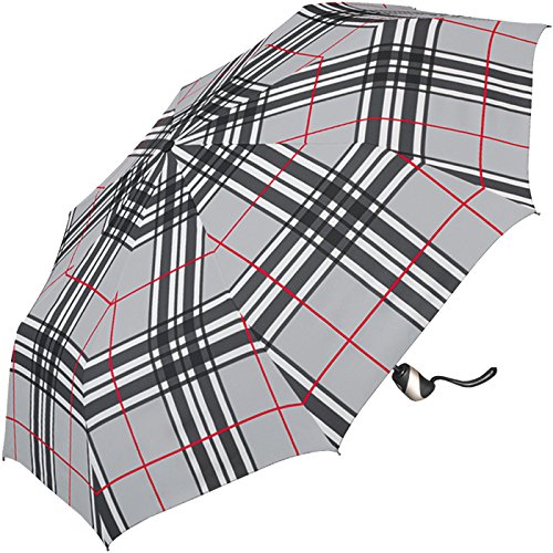 Taschenschirm Herren Auf-Zu Automatik Easymatic leicht stabil windfest - Checks Light Grey von happy rain