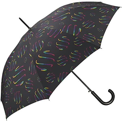 Damen Stockschirm mit Automatik Rainbow Swirls - schwarz von happy rain