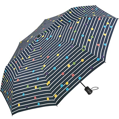 happy rain Damen Regenschirm Bikini Dots & Stripes Navy Blau - Taschenschirm Auf-Automatik von happy rain