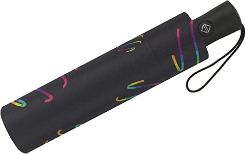 happy rain Damen Taschenschirm mit Auf-Zu-Automatik Rainbow Swirls - schwarz von happy rain
