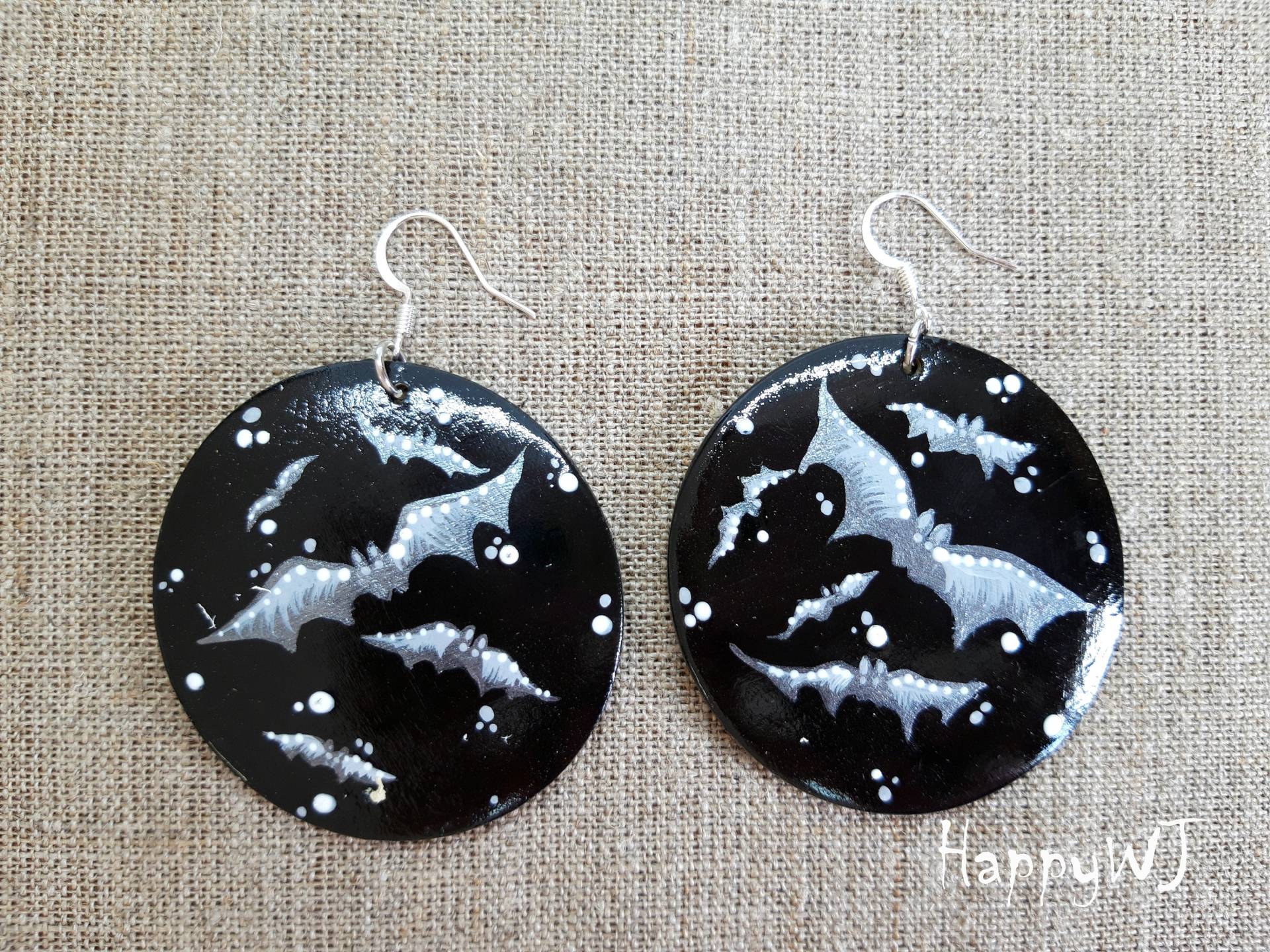 Halloween Ohrringe, Schwarze Holzohrringe, Goth Schmuck, Fledermaus Große Schmuck von happyWJ