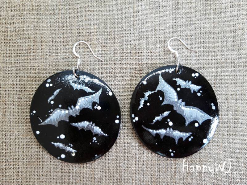 Halloween Ohrringe, Schwarze Holzohrringe, Goth Schmuck, Fledermaus Große Schmuck von happyWJ