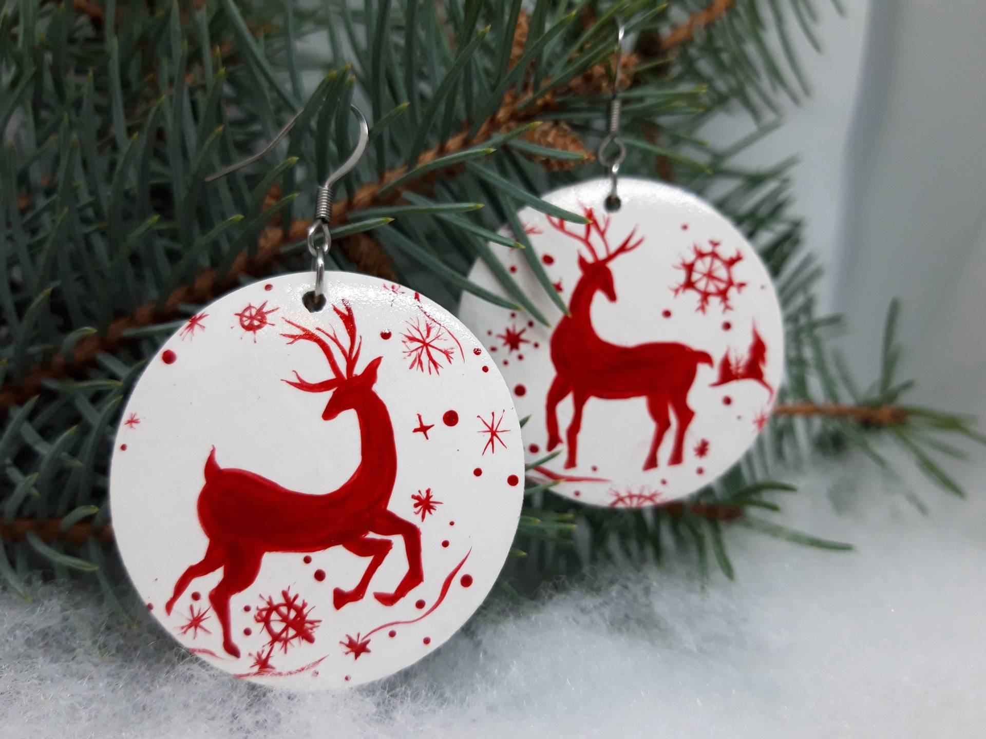 Hölzerne Deer Winter-Weihnachtsohrringe Für Mädchen-Kinder - Feiertags-Schmuck Tm von happyWJ