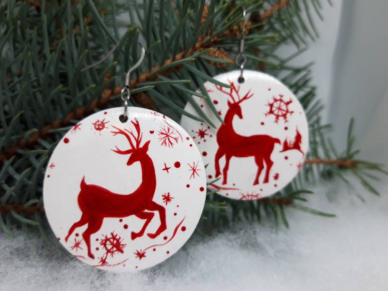 Hölzerne Deer Winter-Weihnachtsohrringe Für Mädchen-Kinder - Feiertags-Schmuck Tm von happyWJ