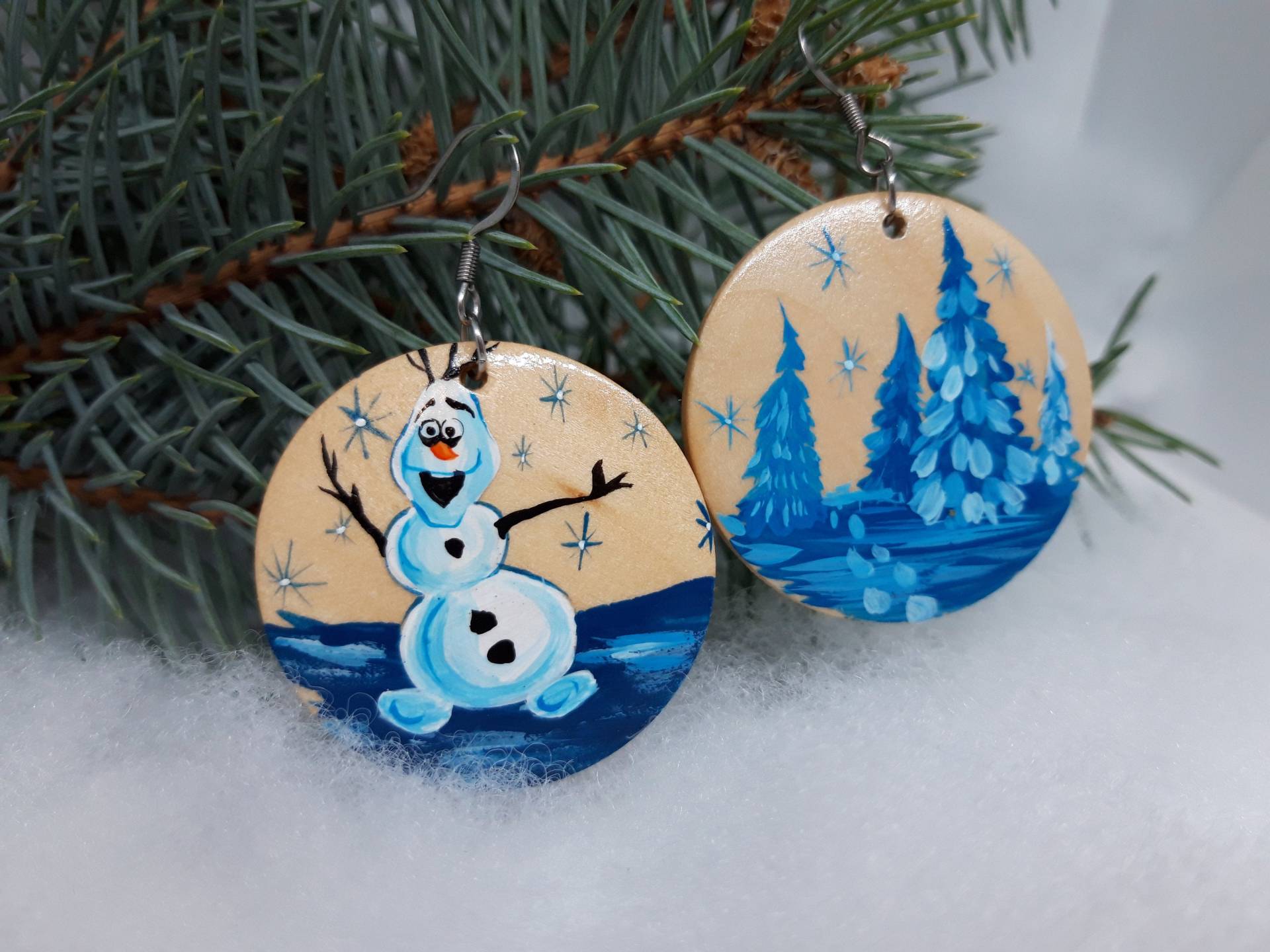 Schneemann Ohrringe, Winterohrringe, Weihnachtsohrringe, Weihnachtsschmuck, Holzohrringe, Ohrringe Für Mädchen, Kinderohrringe von happyWJ