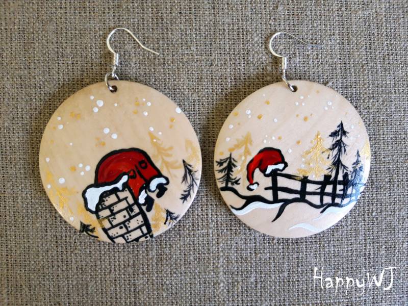 Weihnachtsmann Hölzerne Weihnachtsohrringe - Weihnachtsgeschenk Für Sie Runde Festliche Accessoires von happyWJ