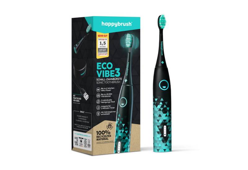 happybrush Schallzahnbürste Eco Vibe 3 Black-Mint Einzelpack, Aufsteckbürsten: 1 St., Eco Vibe 3, 2 Jahre Garantie von happybrush