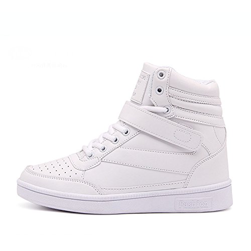 happygo! Damen Keilabsatz Sneakers Wedges Keilabsatz 14cm High Top Sneakers Stiefel Knöchel Klettverschluss Schwarz von happygo!