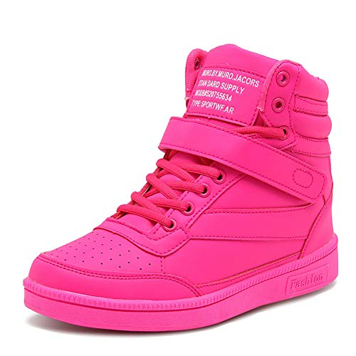 happygo! Damen Keilabsatz Sneakers Wedges Keilabsatz 21cm High Top Sneakers Stiefel Knöchel Klettverschluss Schwarz von happygo!