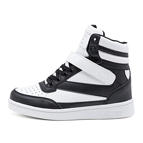 happygo! Damen Keilabsatz Sneakers Wedges Keilabsatz 34cm High Top Sneakers Stiefel Knöchel Klettverschluss Schwarz von happygo!