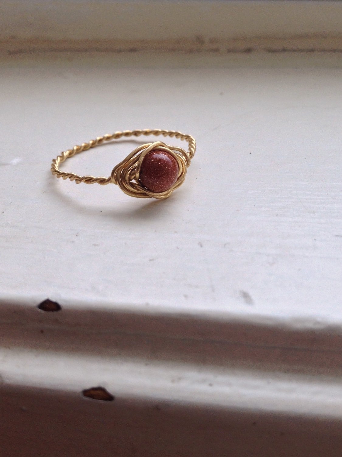 Goldstein Wirewrapped Ring Mit Gold Kupfer - Größe 11, 5 Kristall Heilung Spiritueller Schmuck Feuerenergie, Leidenschaft, Kreativität, Kristallband von happymedium4eco