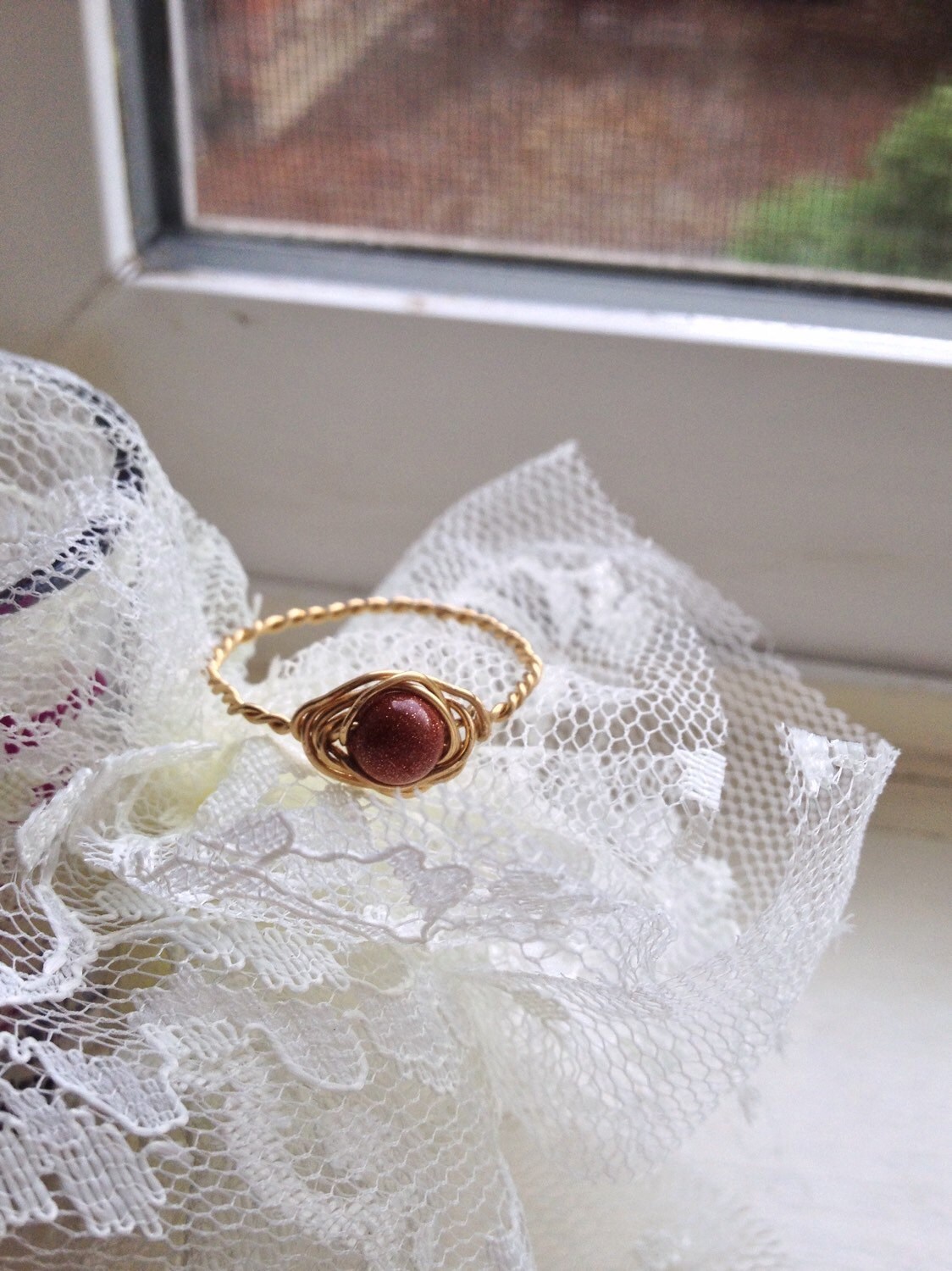 Goldstein Wirewrapped Ring Mit Gold Kupfer - Größe 12, 5 Kristall Heilung Spiritueller Schmuck Feuerenergie, Leidenschaft, Kreativität, Kristallband von happymedium4eco