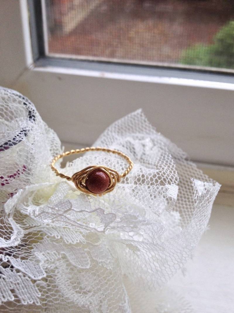 Goldstein Wirewrapped Ring Mit Gold Kupfer - Größe 12, 5 Kristall Heilung Spiritueller Schmuck Feuerenergie, Leidenschaft, Kreativität, Kristallband von happymedium4eco