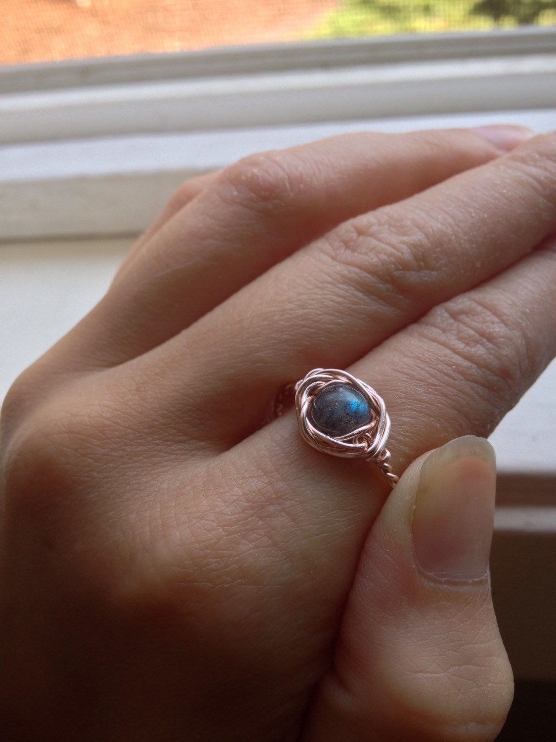 Labradorit Wirewrapped Ring Mit Rose Kupfer - Größe 7 Kristall Heilung Spiritueller Schmuck Leidenschaft, Inspiration, Band von happymedium4eco