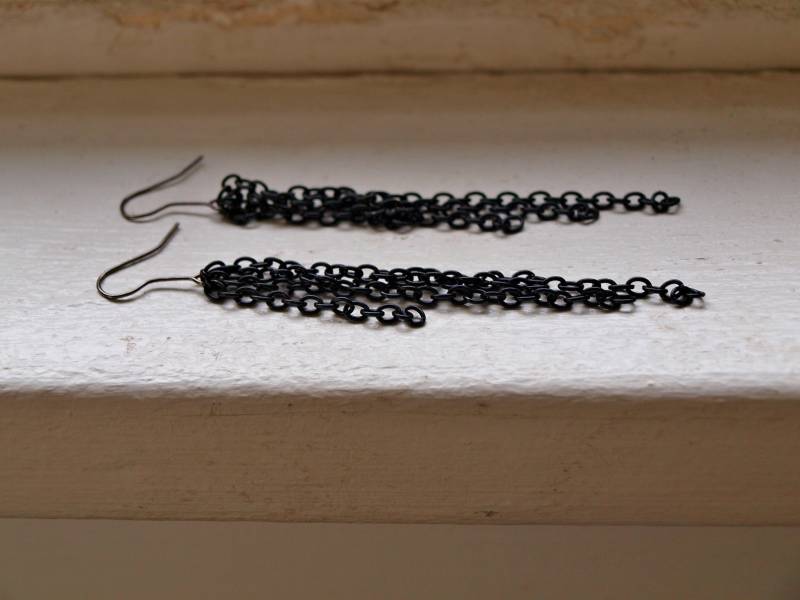 Lange Gothic Ohrringe - Schwarze Kristall Schwarz Steampunk Schmuck Einfache Geschenk Frau von happymedium4eco