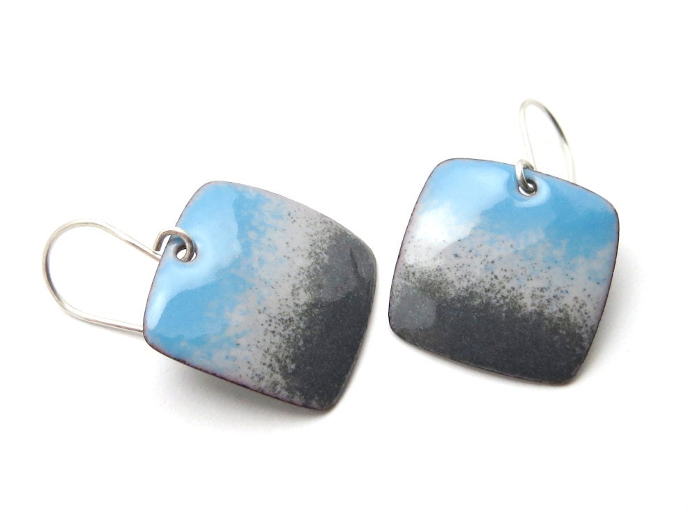Blau Und Grau Emaillierte Ohrringe - Emaille Ohrhänger Mit Sterling Silber Ohrhaken Blau Und Grau Emaillierte Ohrringe - Emaille Ohrhänger Mit Sterling Silber Ohrhaken von happyment