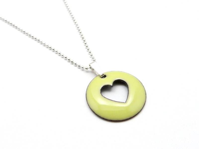 Feine 925 Silber Kette Mit Herz Anhänger Aus Gelber Emaille - Halskette von happyment