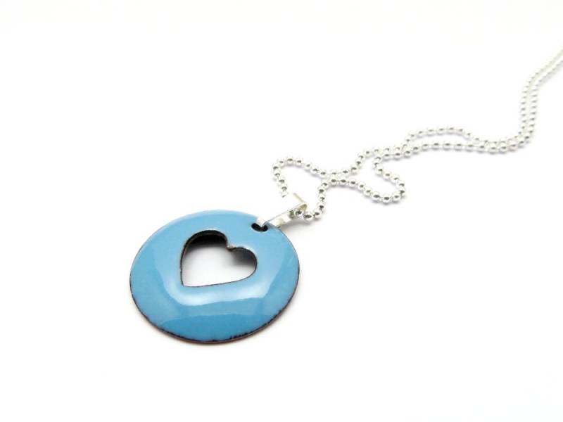 Feine 925 Silber Kette Mit Himmellblauem Herz Anhänger - Emaille Halskette von happyment
