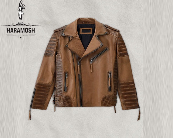 Herren Camel Farbe Echte Lammhaut Lederjacke, Cafe Racer Jacke, Bikerjacke, Geschenke Für Mann, Black Friday Sale von haramoshleather