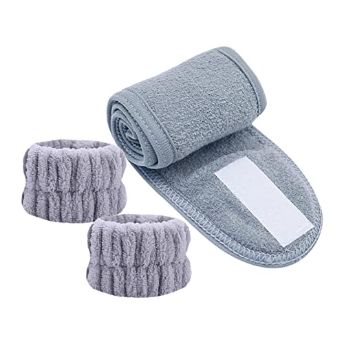 harayaa 3 Teiliges Stirnband Set für Spa Gesichtswäsche, Haarband Und Armband für Frauen Und Mädchen, Geschenke, Angenehmes Tragegefühl, Starkes Kosmetikhandt, GRAU von harayaa