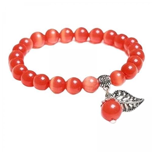 harayaa 3 X Damen Armband Perlen, Armband mit Blatt Anhänger, Schmuck, Geschenk, Katzenauge Armband, Armreif, Orange von harayaa