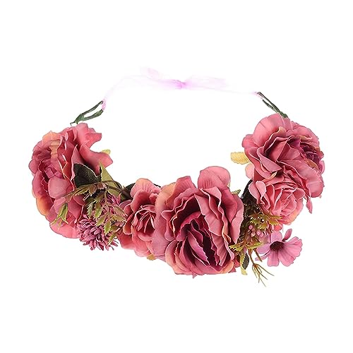 harayaa Boho-Blumenkrone, Rosenblüten-Haarkranz, Kopfschmuck, Braut-Blumengirlande, Haarband für Brautjungfern, Kinder, Fotografie, Erwachsene, Festival, Rot von harayaa