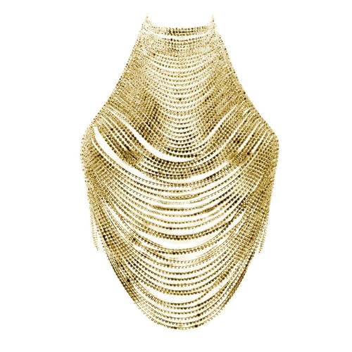 harayaa Damen-Körperkette mit Strasssteinen, Brustkette, Geschenke, Schmuck, BH-Bikini-Kette für Performance, Streetwear, Halloween, Bauchtanz, Gold von harayaa