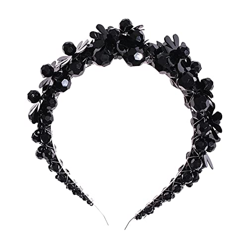 harayaa Frauen Perlen Stirnband Handgemachte Breite Kopfbedeckung Kopfschmuck Bling Stirnband Glas Haarreifen für Kostümparty Mädchen Kinder Liefert, Schwarz von harayaa