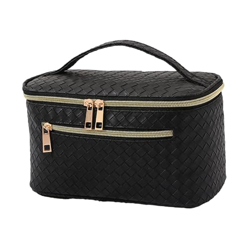 harayaa Kulturbeutel, Kosmetik-Organizer, PU-, Damen-Make-up-Tasche, Elegante Kosmetiktasche, Reise-Make-up-Tasche für Badezimmer, Bürsten, Werkzeuge, SCHWARZ von harayaa