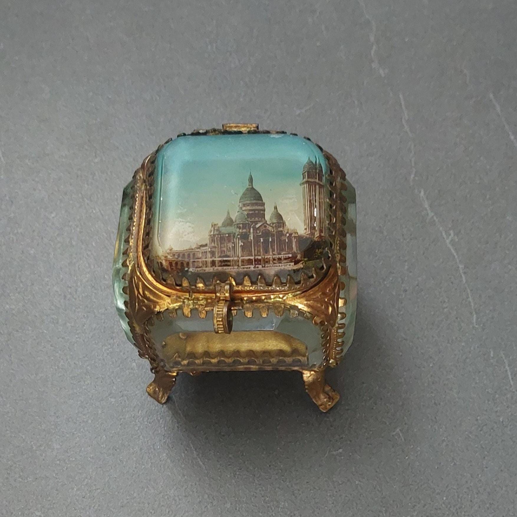 Antike Schmuckschatulle Schmuckstück Uhr Fall Schatulle Ormolu Bewellt Glas Filigrane Messingrahmen Frankreich 1900Er Jahre Paris Schönes Geschenk von hard2findstuff