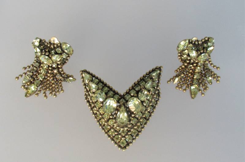 Vintage Kramer Ny Lemon Strass Brosche Und Ohrringe Im Set von hard2findstuff