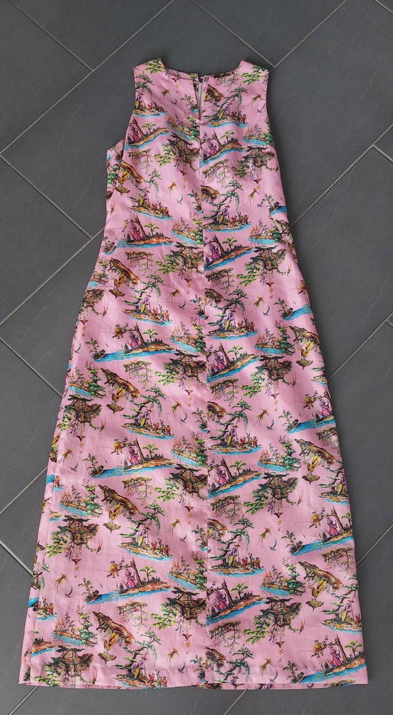 Vintage 1950Er Jahre Florida Chinoiserie Rosa Maxi Kleid Größe M-L Handgemacht von hard2findstuff