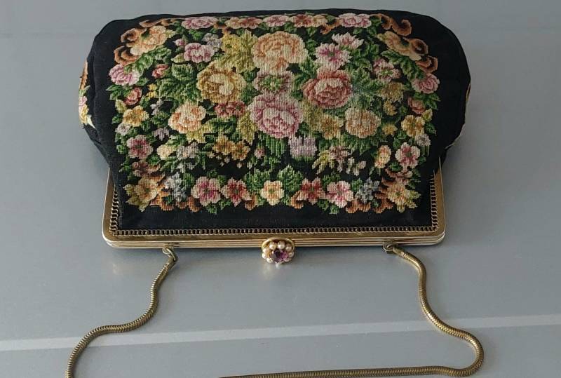 Vintage Abendtasche Micro Petit Point Clutch Oder Handtasche Nadelspitze Blumenmuster Perle Verschluss Geschenk von hard2findstuff