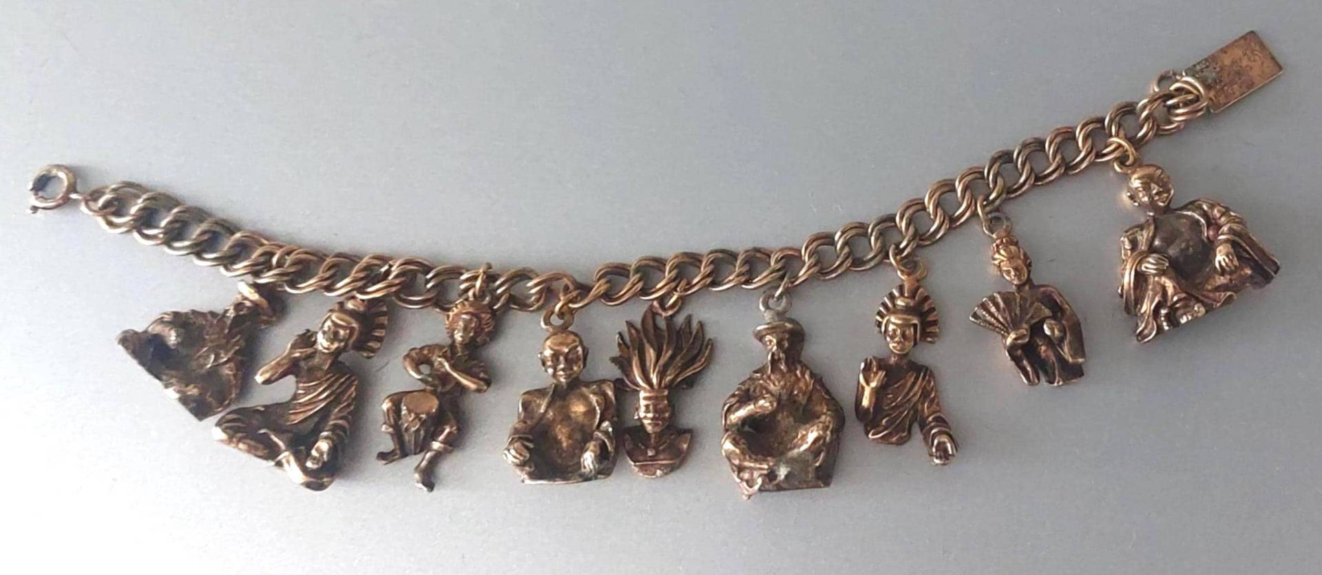 Vintage Bettelarmband Jewelcraft Creation Trade Mark Pegasus Bronze 18 cm Lang Mit 9 Verschiedenen Anhängern von hard2findstuff