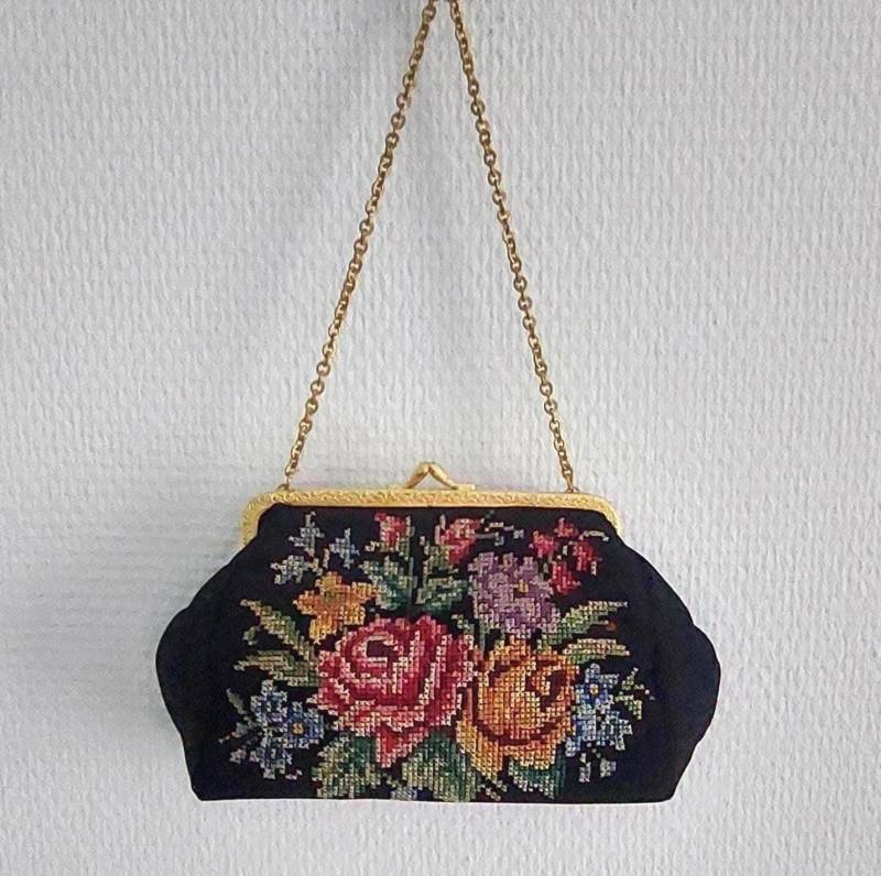 Vintage Kleine Handtasche Abendtasche Petit Point Nadelspitze 18 X 10 4 cm Geschenk von hard2findstuff