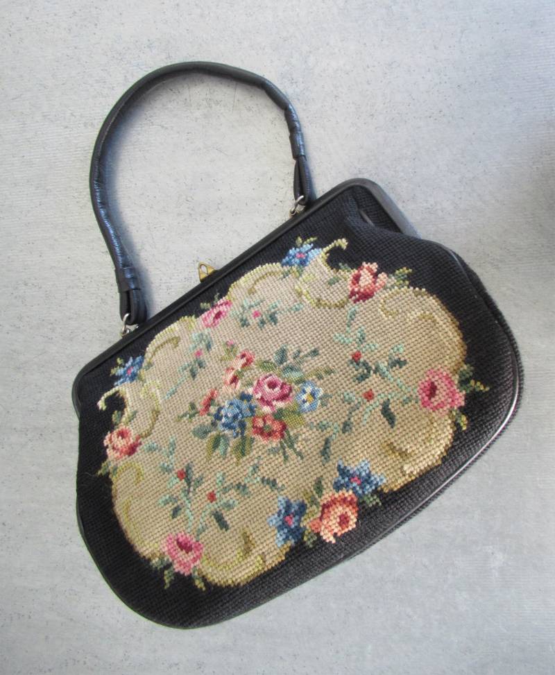 Vintage Nadelspitze Handtasche Gobelin Schultertasche Petit Point Innen Lederfutter 30 X 23 7 cm Vintage Nadelspitze Handtasche Gobelin Schultertasche Petit Point Innen Lederfutter 30 X 23 7 cm von hard2findstuff