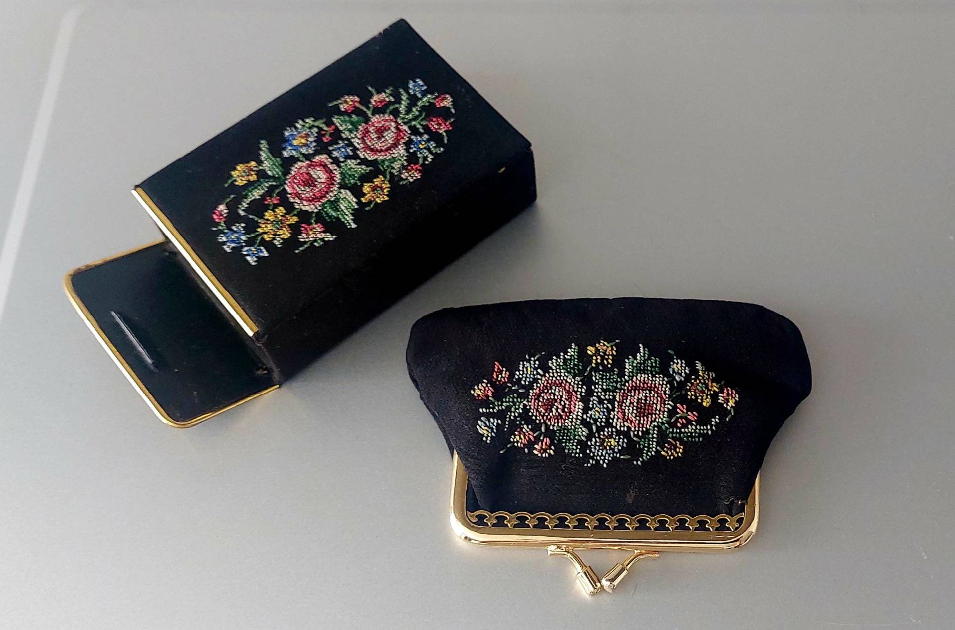 Vintage Petit Point Set Trinket Box Etui & Geldbörse 1960S Deutschland Geschenk Vintage Petit Point Set Trinket Box Etui & Geldbörse 1960S Deutschland Geschenk von hard2findstuff
