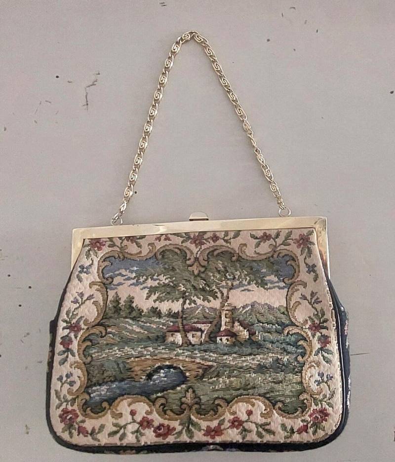 Vintage Tapestry Handtasche Abend Tasche Petit Point Geldbörse Landschafts Design Geschenk von hard2findstuff