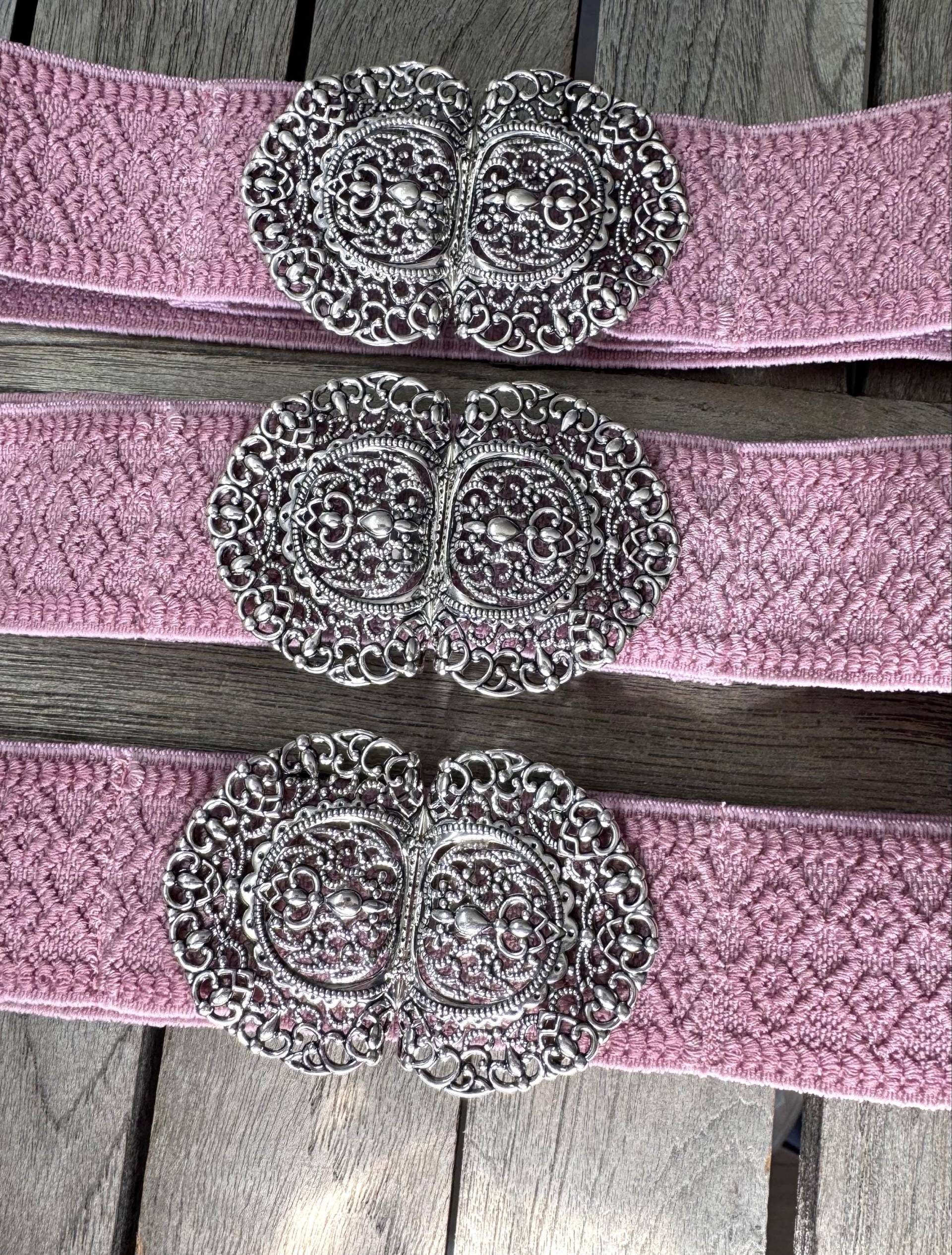 1 Stück Trachten Stretchgürtel 4 cm Altrosa Mit Silber Farbener Großer Trachtenschliesse von hartmannknoepfe