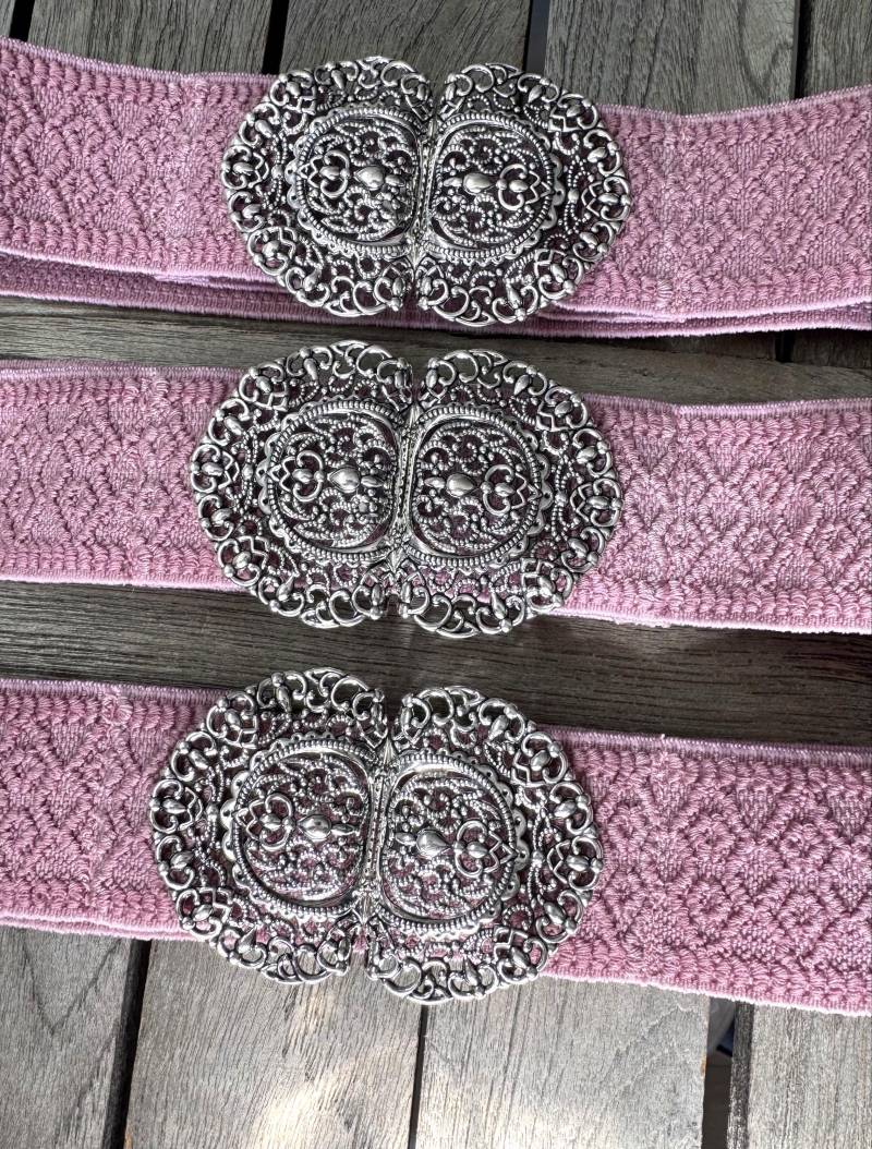 1 Stück Trachten Stretchgürtel 4 cm Altrosa Mit Silber Farbener Großer Trachtenschliesse von hartmannknoepfe