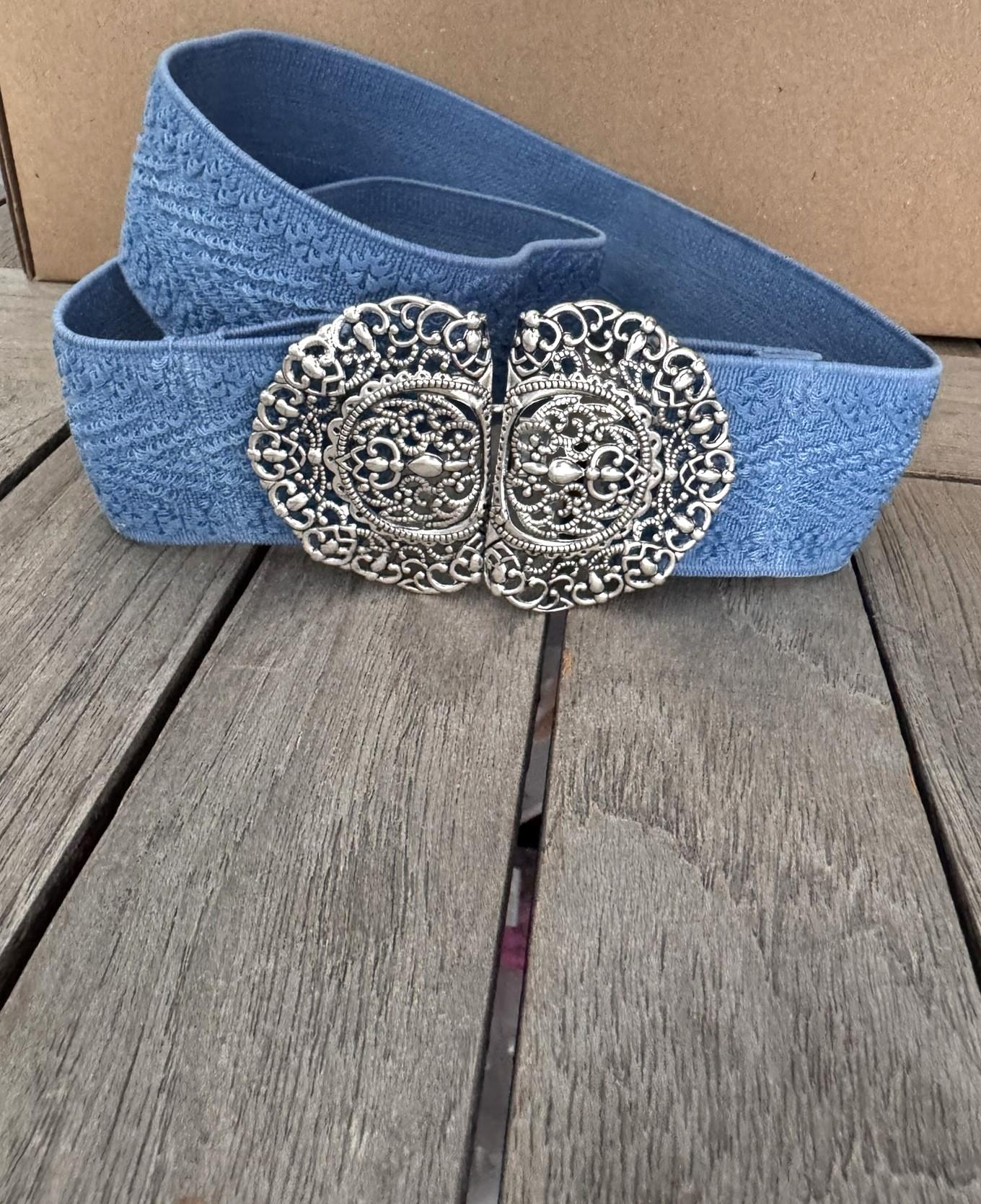 1 Stück Trachten Stretchgürtel 4 cm Blau Mit Silber Farbener Großer Trachtenschliesse von hartmannknoepfe