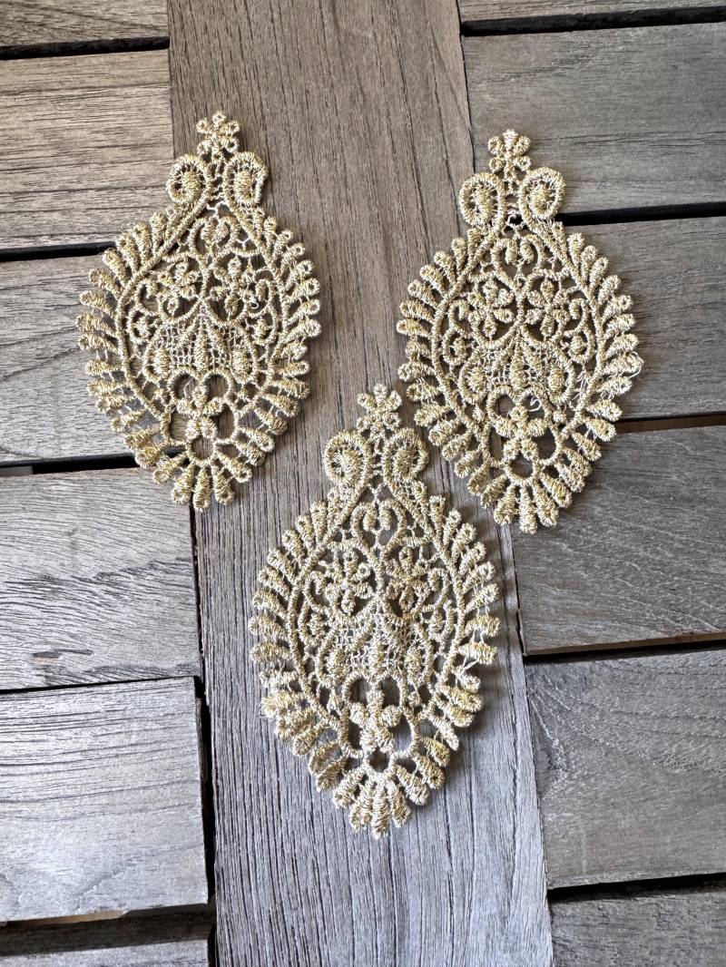 3 Stück Gold Glitzer Spitze Applikation Aufnäher Patch Zum Aufnähen 9, 5 cm X 6 von hartmannknoepfe