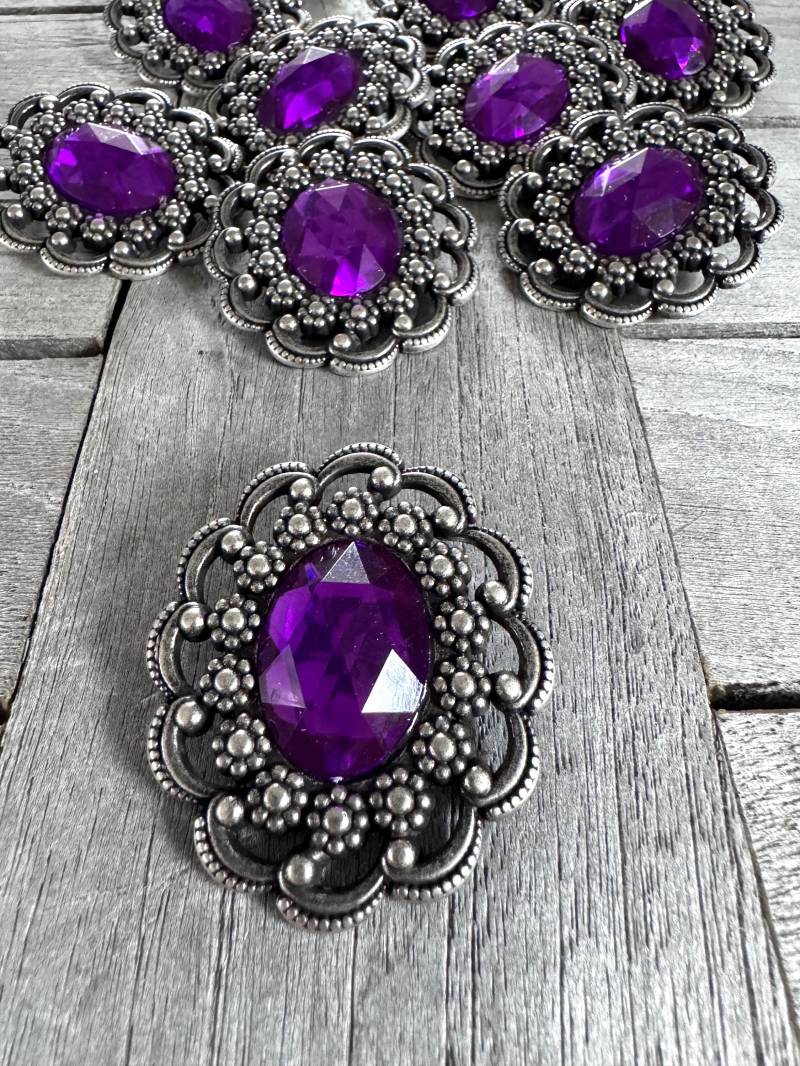 Brosche Anstecknadel Metall Altsilber Mit Lila | 1 Stück von hartmannknoepfe